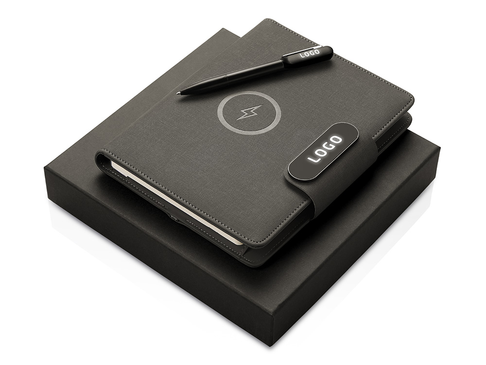 Подарочный набор металлическая ручка и блокнот А5 Twilight  со светящимся логотипом и пауэрбэнком-0