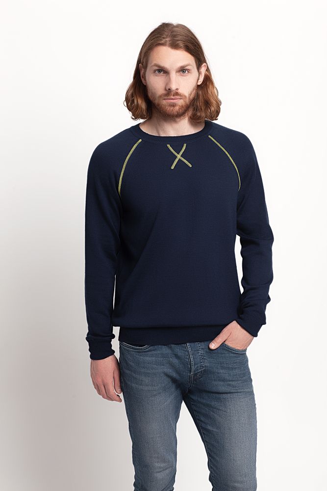 Джемпер Stitch с контрастной отделкой, синий с зеленым-5