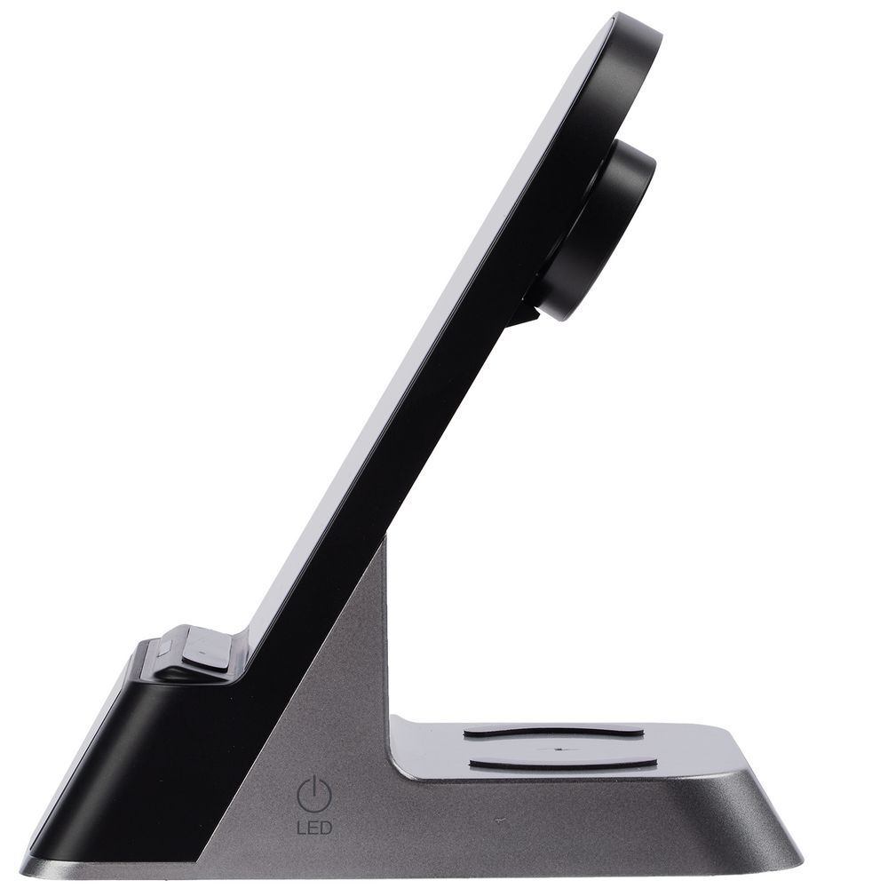 Зарядная станция с часами E-Store для смартфона, часов и наушников, черная-6