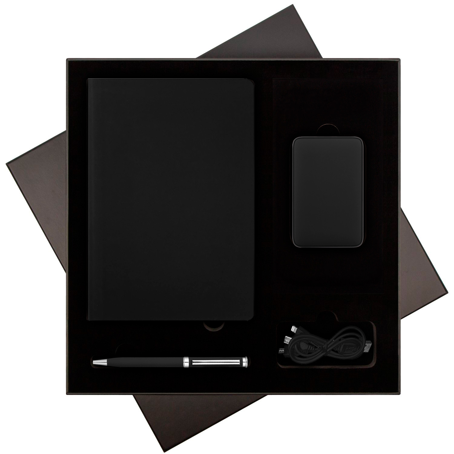 Подарочный набор Spark, черный (ежедневник, ручка, аккумулятор)-0