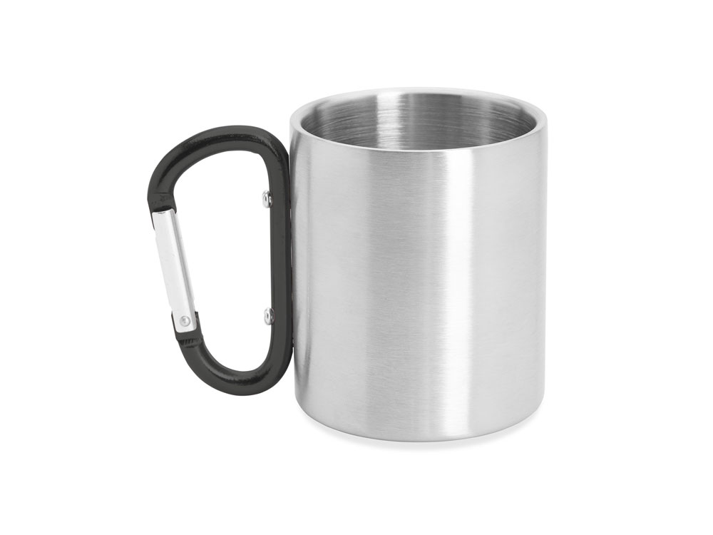 Кружка GUAYA с ручкой карабином, 230 мл, серебристый/черный-3