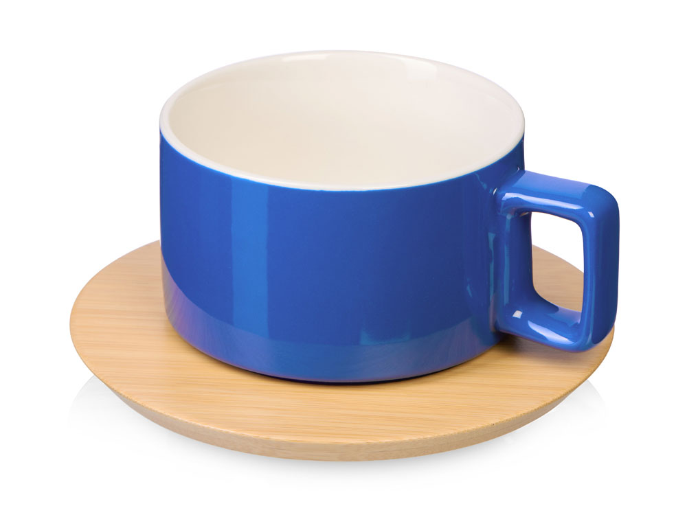 Набор чашка с бамбуковым блюдцем Sheffield, синий-0