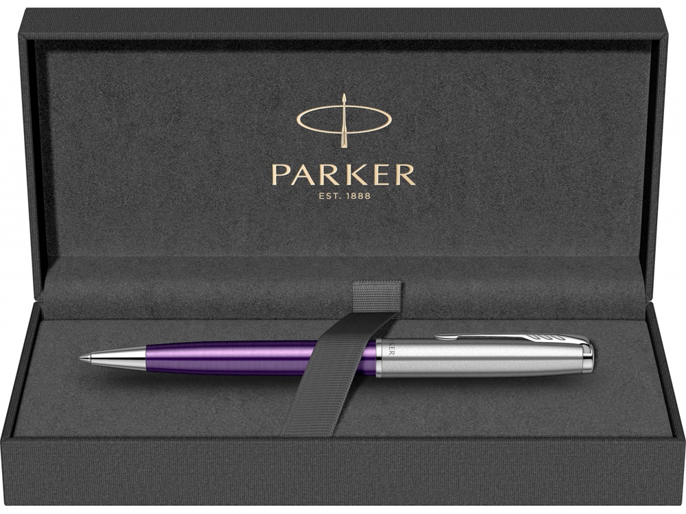 Шариковая ручка Parker Sonnet Essentials Violet SB Steel CT, цвет чернил black, перо: M, в подарочной упаковке.-5