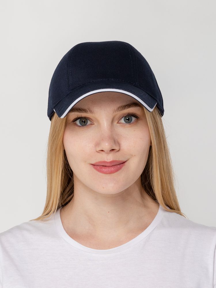 Бейсболка Canopy, темно-синяя с белым кантом-2