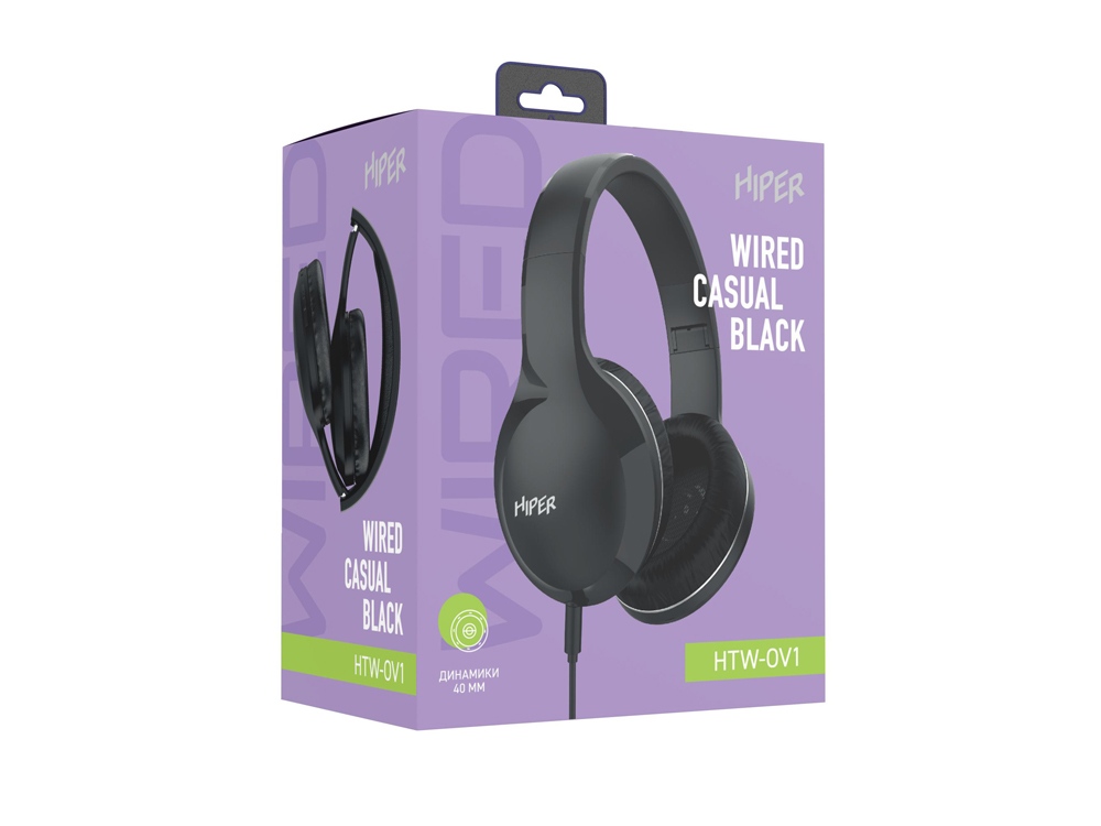 HIPER Наушники накладные WIRED CASUAL BLACK HTW-OV1-9