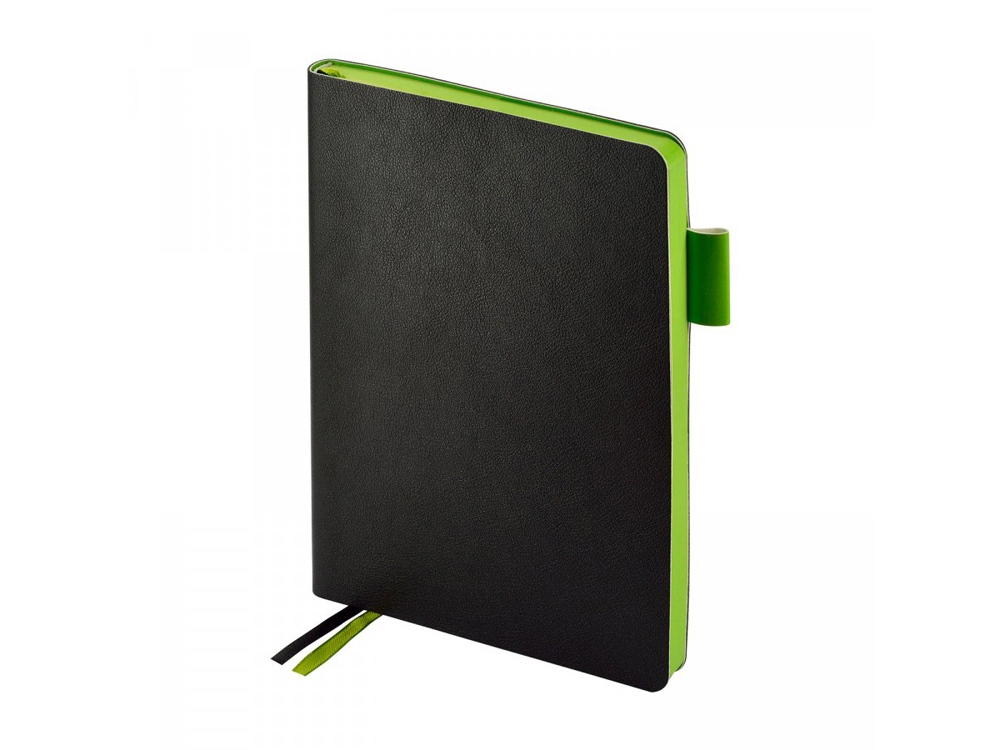 Ежедневник недатированный А5 Boston, черный (обрез зеленое яблоко)-0