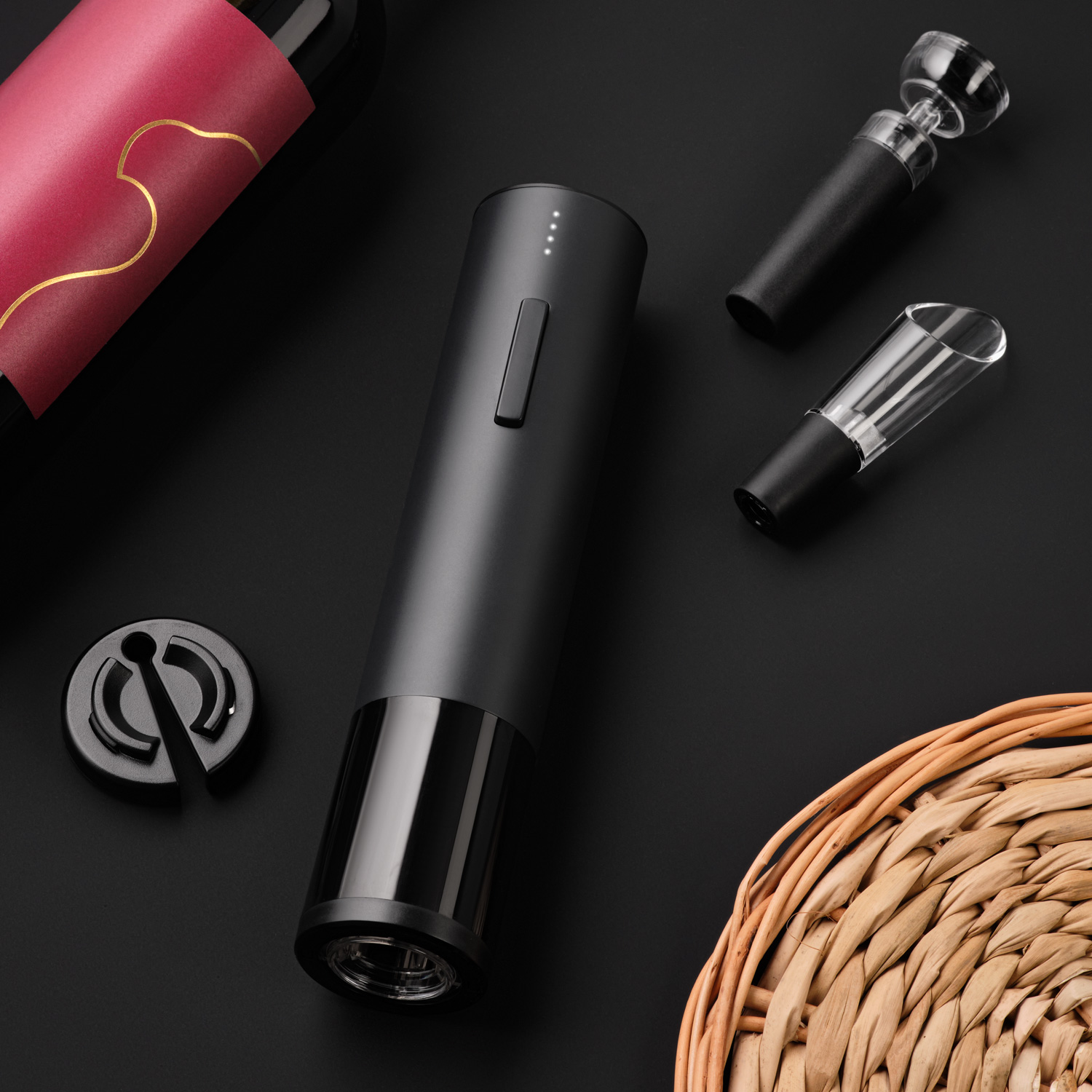 Набор для вина с электрическим штопором Сакраменто (Sacramento), черный-8