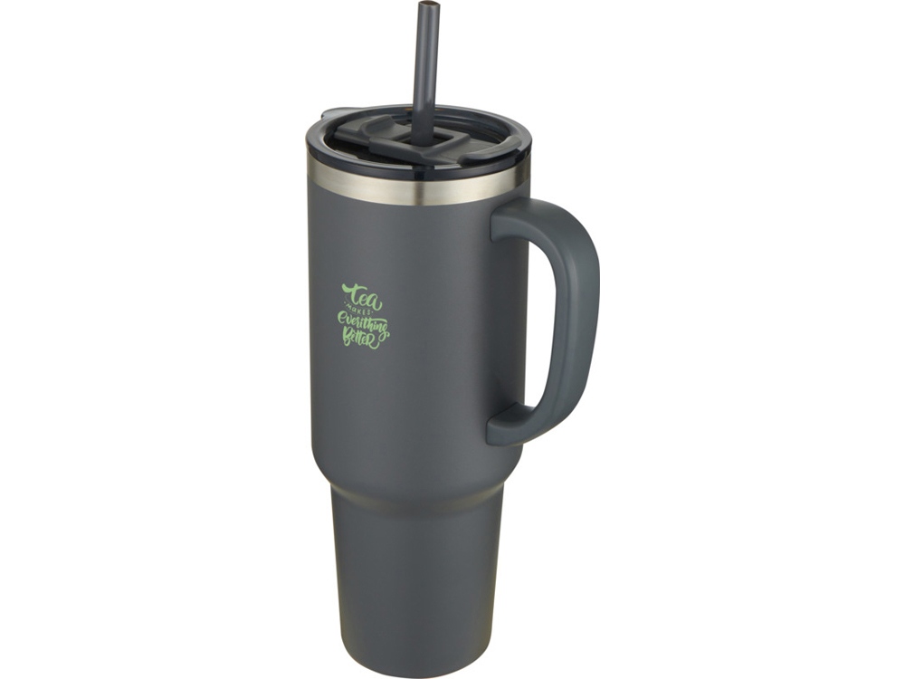 Sydney медная кружка с двойными стенками, сертифицированная согласно RCS, с вакуумной изоляцией и соломинкой, 1200 мл - Серый-6