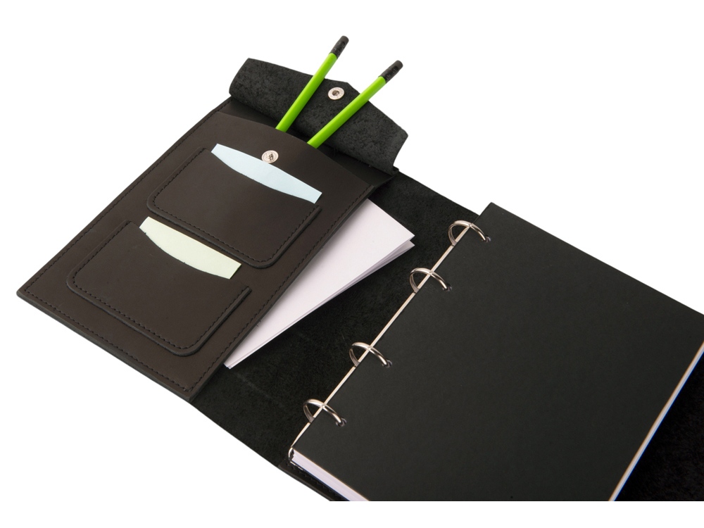 Блокнот кожаный А5 на кольцах, черный-9