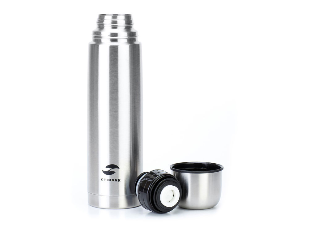 Термос Stinger с чехлом, 1 л, узкий, сталь/кожзаменитель, с чехлом, серебристый, 8,6 х 8,6 х 31,4 см-2