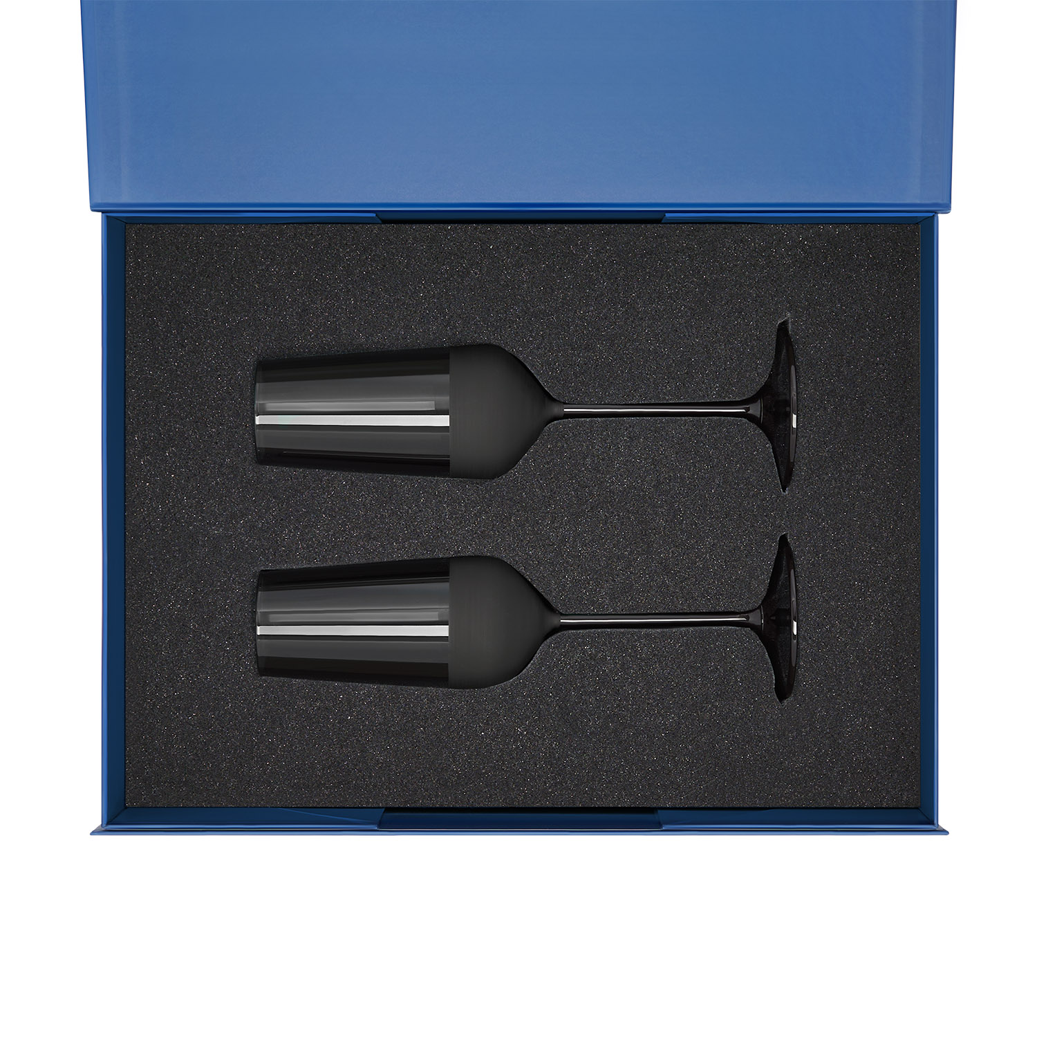 Подарочный набор 2 бокала для шампанского Black Edition в синей коробке-1