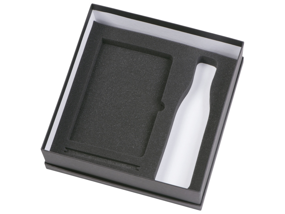 Подарочный набор с блокнотом С2, металлической ручкой и термобутылкой, черный-2