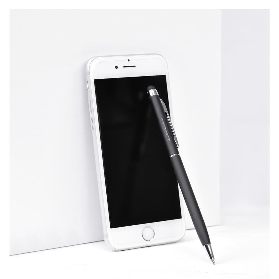 Ручка шариковая со стилусом TOUCHWRITER SOFT, покрытие soft touch, черный, серебристый-1