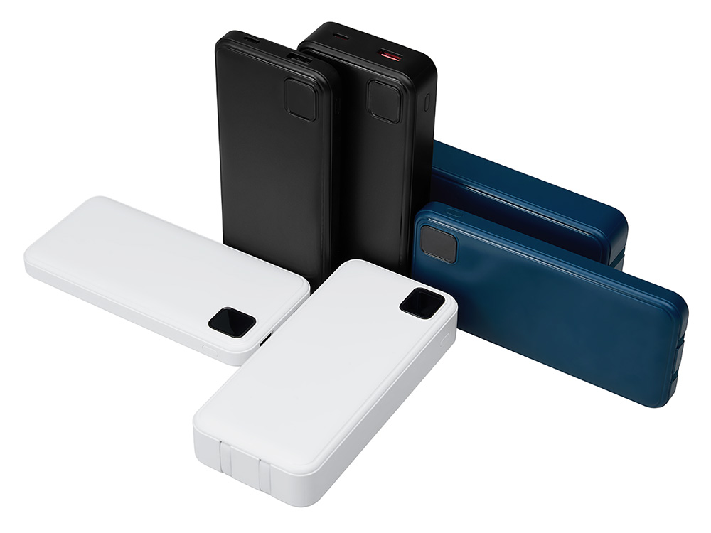 Внешний аккумулятор со встроенными кабелями Фрэйм Про, быстрая зарядка, 20000мач, черный-7