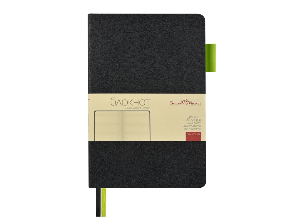 Блокнот А5 Boston, черный с салатовым срезом-2