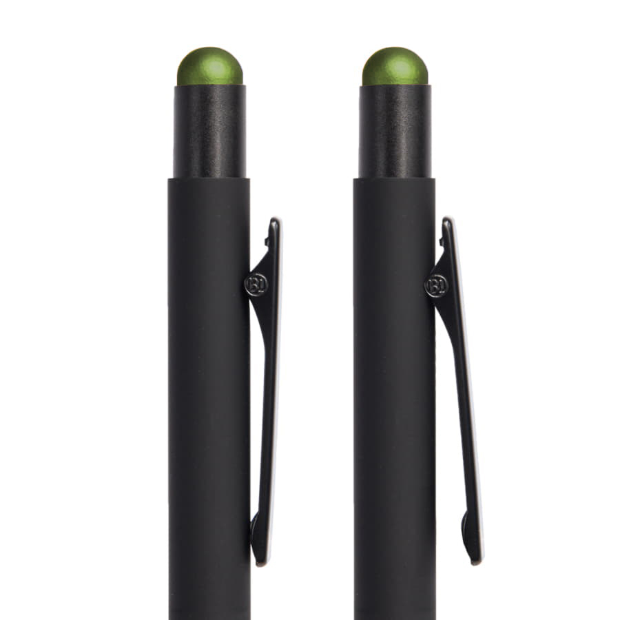 Ручка шариковая FACTOR BLACK со стилусом, черный, зеленый-1