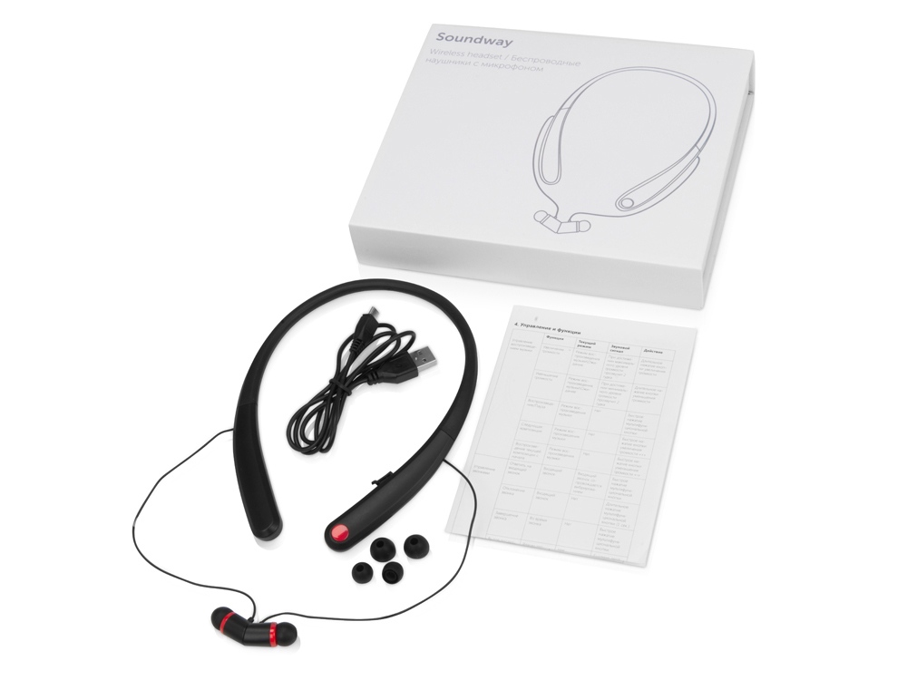 Беспроводные наушники с микрофоном Soundway, черный/красный-3