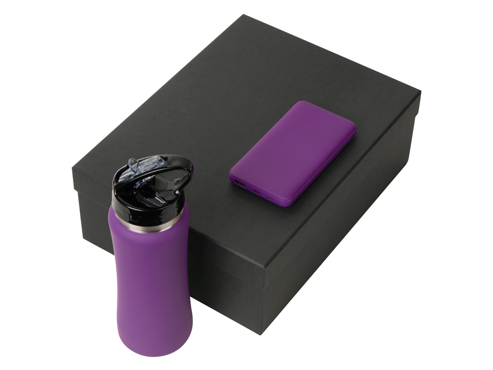 Подарочный набор с бутылкой для воды и повербанком С2, 10000 mAh, фиолетовый-1