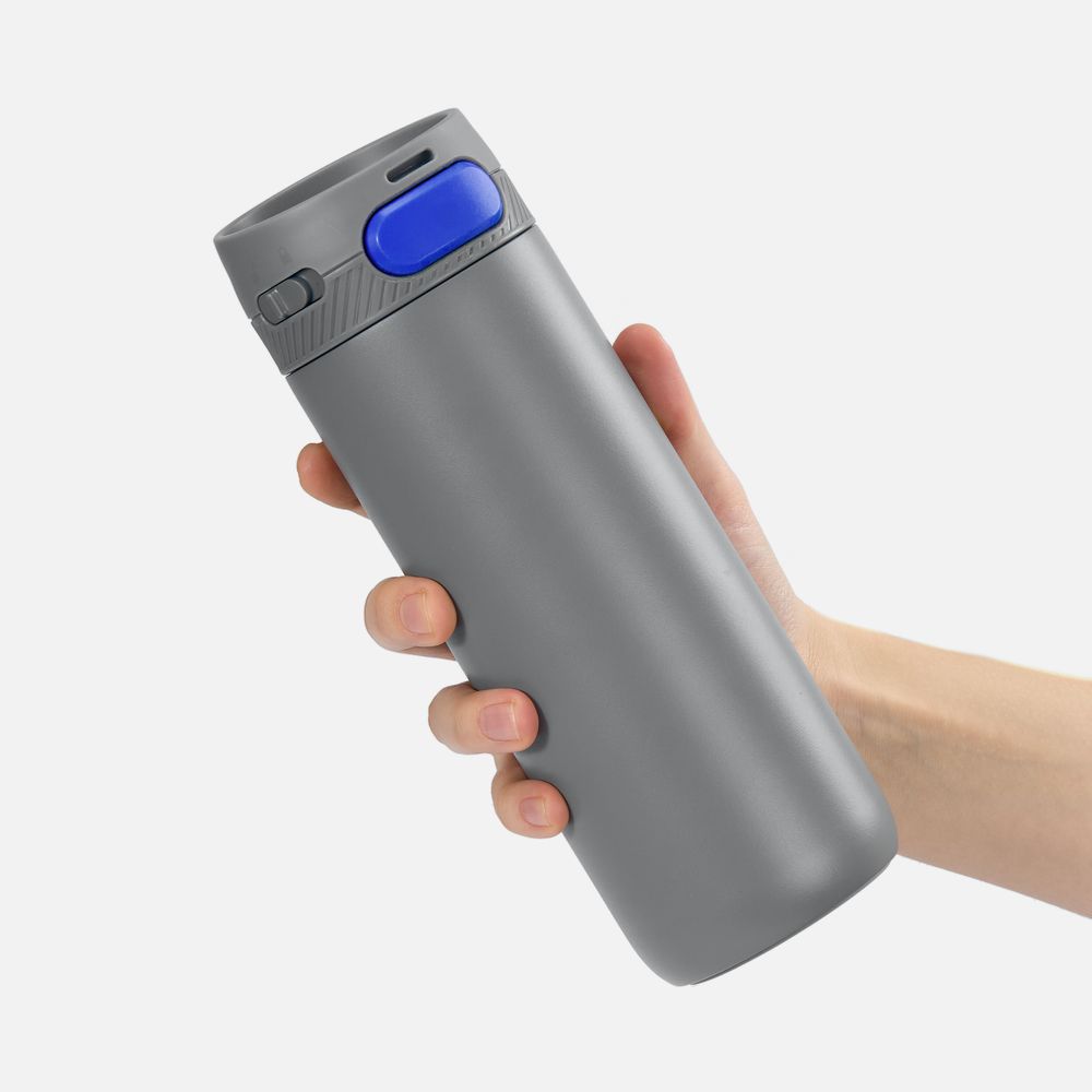 Термостакан X1 с цветной кнопкой, серый с синим-1