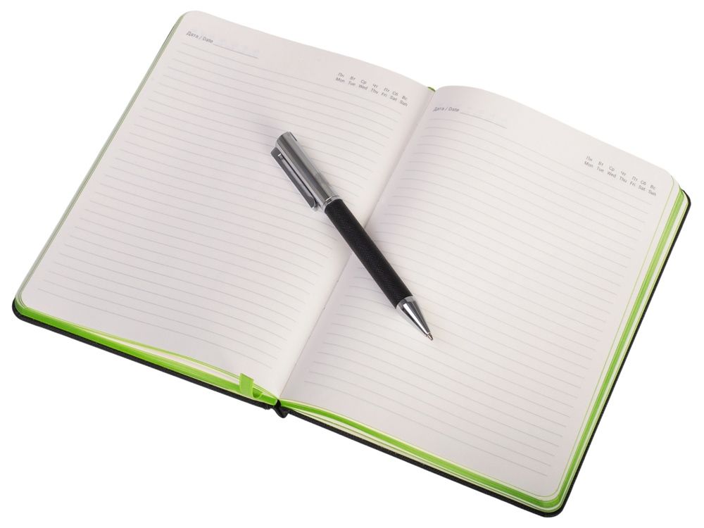 Бизнес блокнот Bossy с ручкой, черный и зеленое яблоко-4