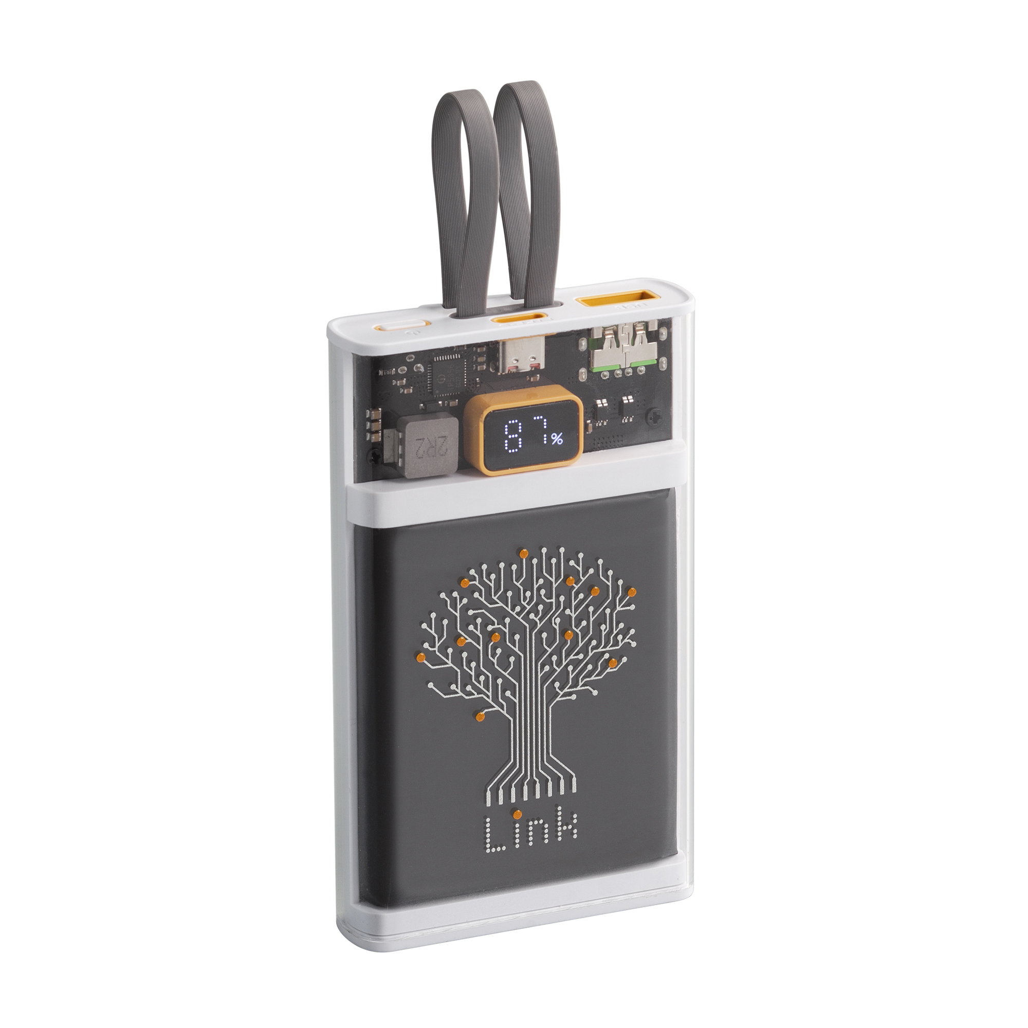 Зарядное (22.5W) устройство "Link" 10000 mAh с прозрачным корпусом, цифровым индикатором заряда и встроенными Type-C/Lightning кабелями-4