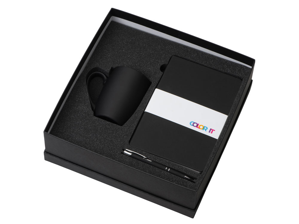 Подарочный набор с блокнотом С3, металлической ручкой и кружкой, черный-1