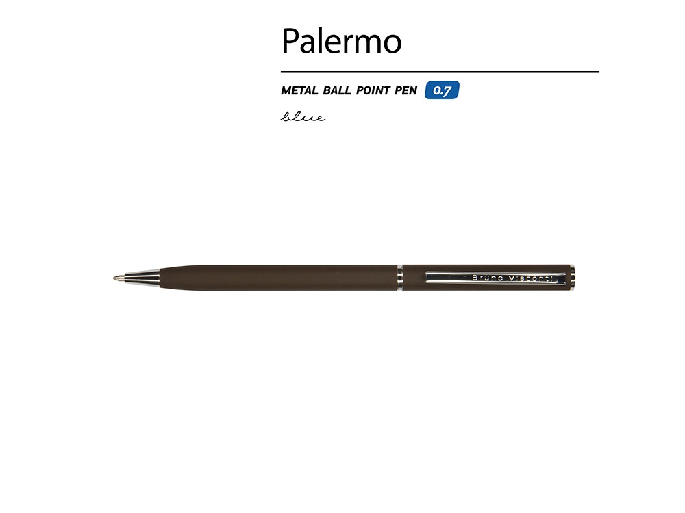 Ручка шариковая автоматическая BrunoVisconti® PALERMO цвет корпуса коричневый, soft-touch, 0.7 мм-1