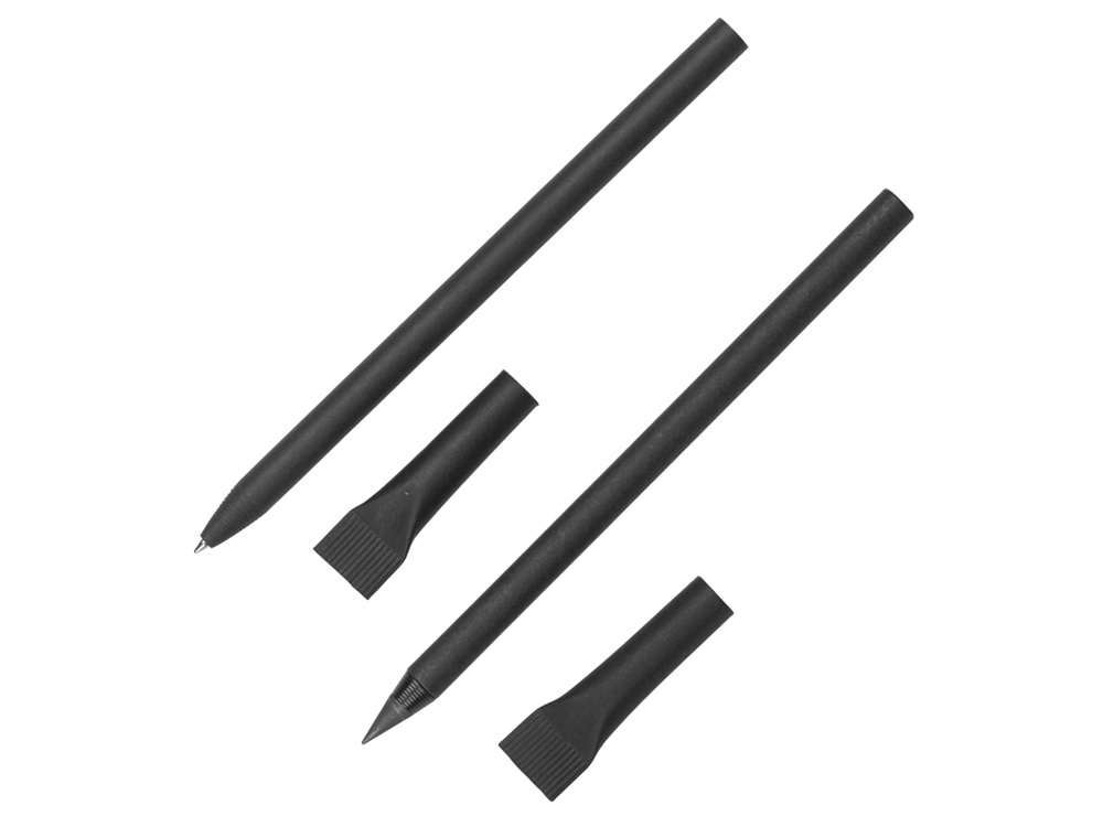 Набор из ручки и вечного карандаша из переработанной бумаги Recycled Duo, черный-2