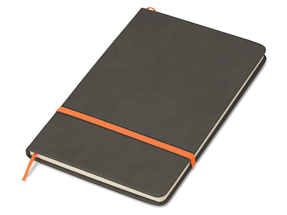 Блокнот Color линованный А5 в твердой обложке с резинкой, серый/оранжевый-0
