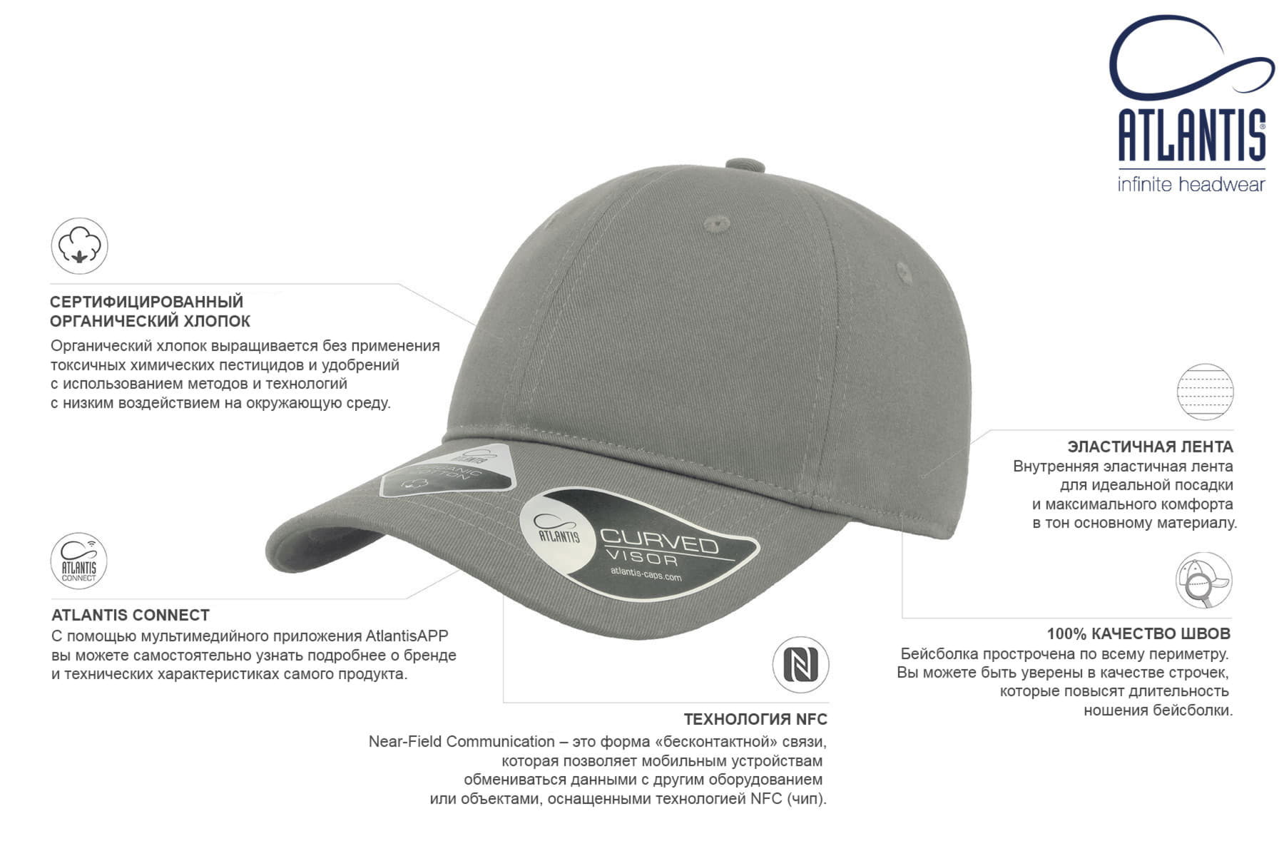 Бейсболка с NFC-меткой в козырьке GREEN CAP 265 из органического хлопка , белый-4