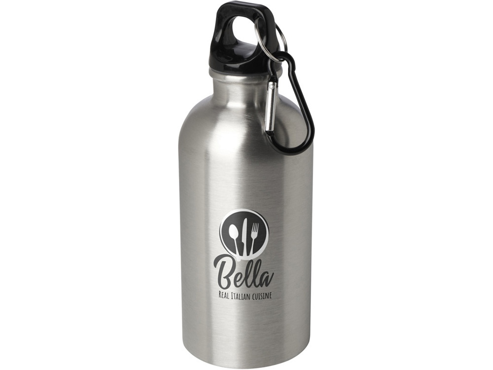 Одностенная бутылка для воды с карабином Oregon, изготовленная из нержавеющей стали, сертифицированной по стандарту RCS, объемом 400 мл - Серебряный-3