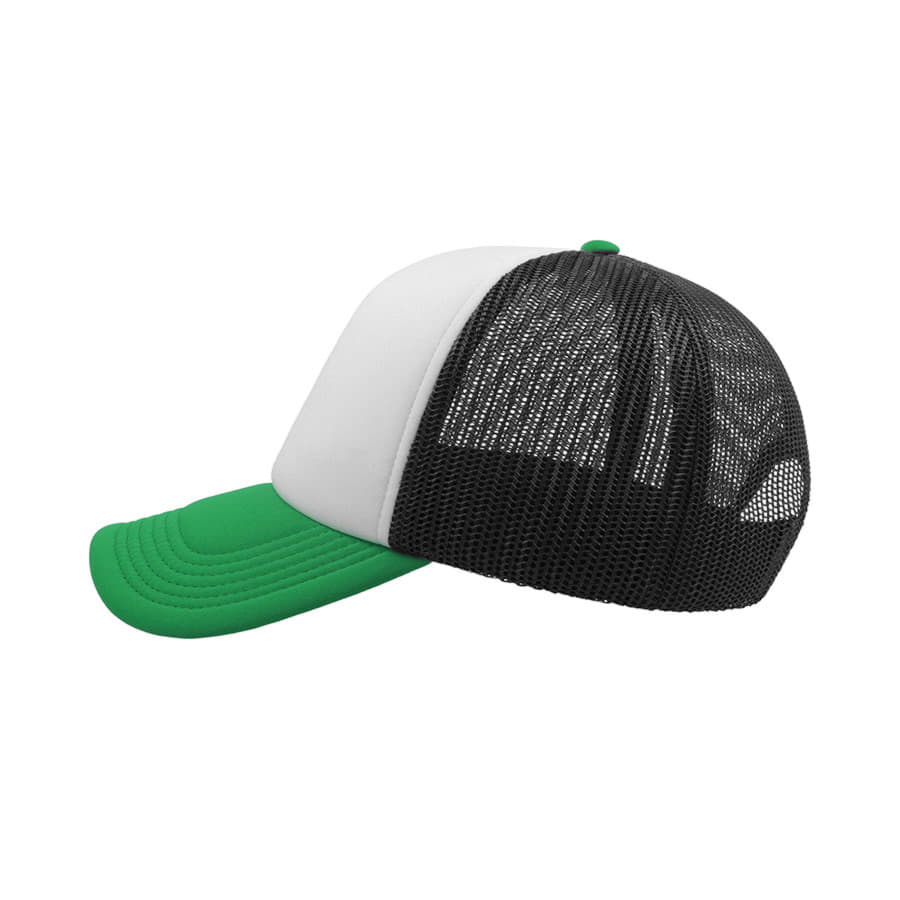 Бейсболка RAPPER, 5 клиньев, пластиковая застежка, зеленый, белый-3