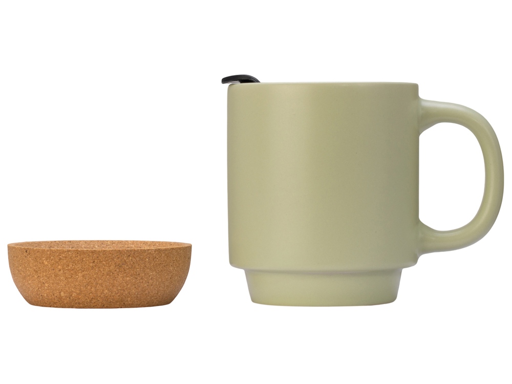 Кружка Denpasar с пробковым дном и крышкой, цветная с двух сторон, оливковый-5