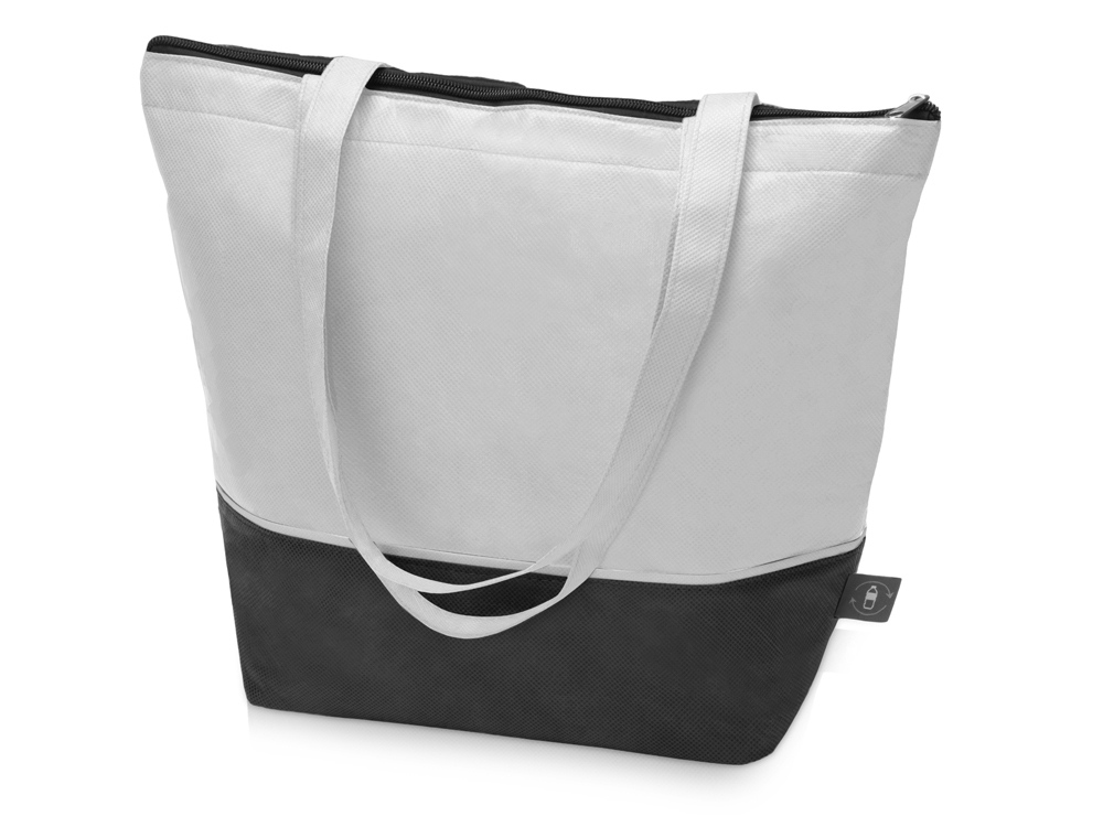 Сумка-холодильник Reviver с длинными ручками из нетканого переработанного материала RPET, белый/черный-0