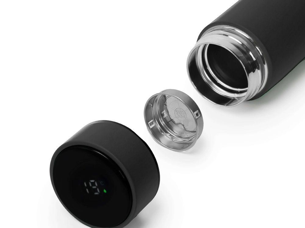 Термос FAMILY MARK LED, soft touch (Серый)-1