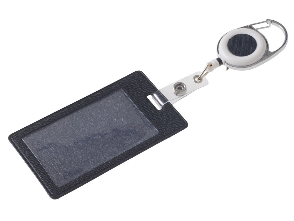 Бейдж с рулеткой-карабин Favor, черный-0