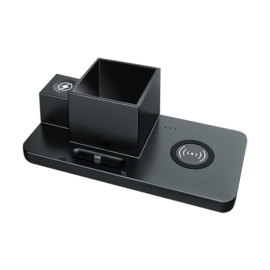 Настольный органайзер Medow c беспроводной зарядкой 15W, Черный-1