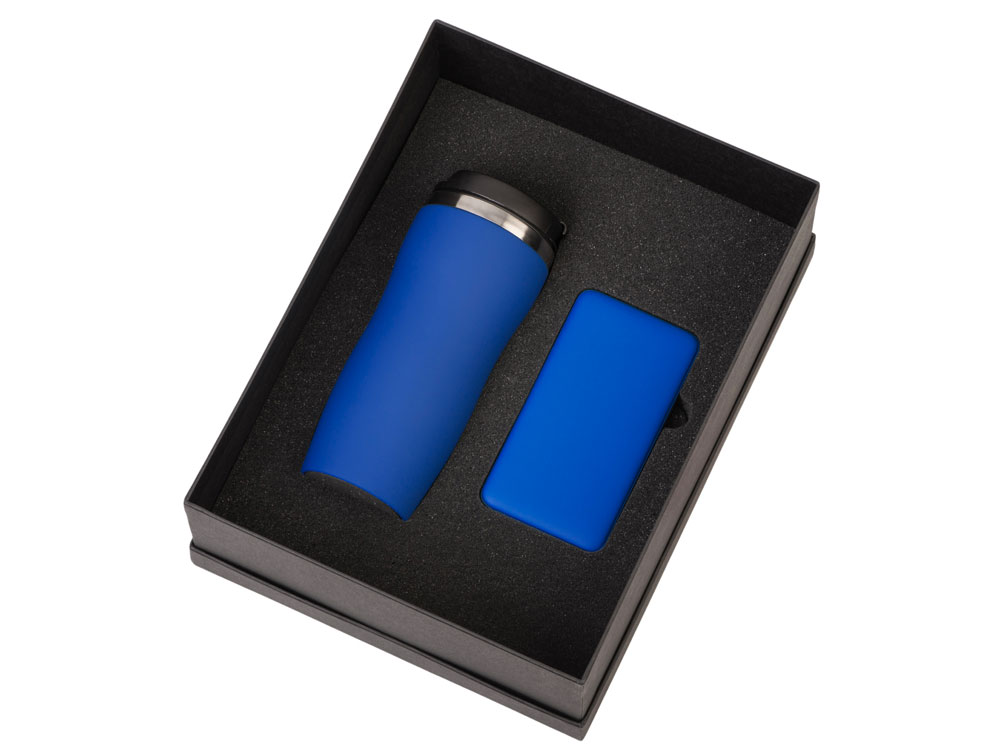 Подарочный набор c вакуумной термокружкой и повербанком С1, синий-1