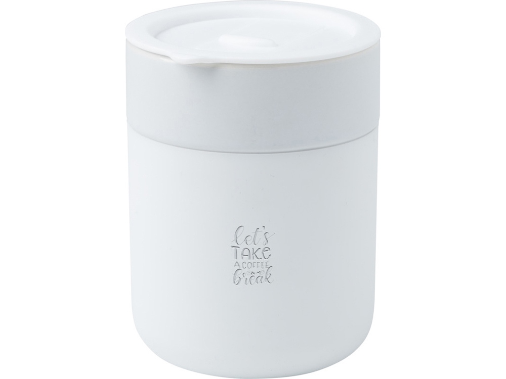 Java керамическая кружка емкостью 330 мл с силиконовой оберткой и пластиковой крышкой - Белый-4