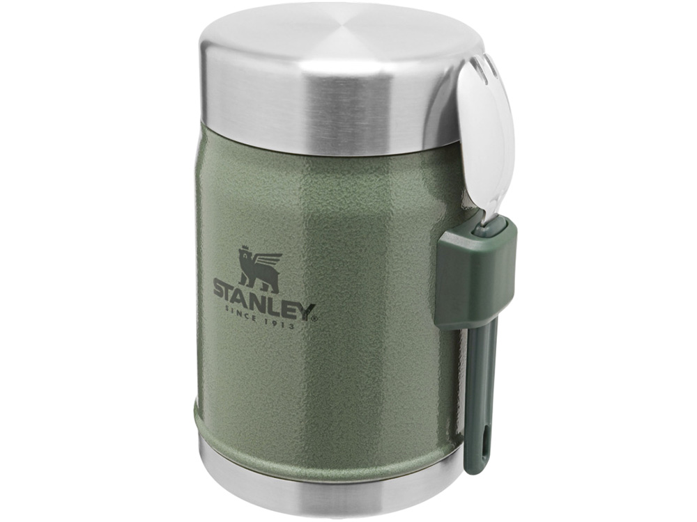 Банка для еды объемом 400 мл с ложкой-вилкой Stanley Legendary - Зеленый лесной-1