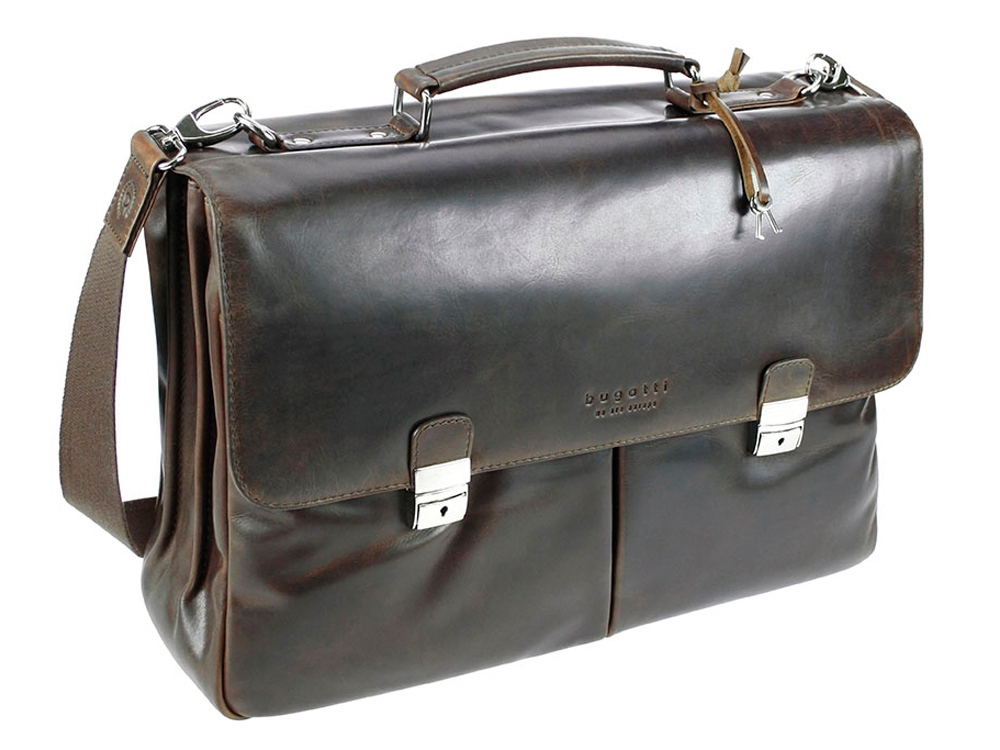 Портфель BUGATTI Romano 15'', коричневый, натуральная воловья кожа, 43х13х32 см-0