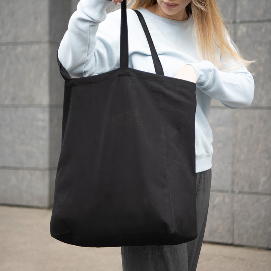 Большая сумка шоппер хлопковый MALL BIG 220, 42 x 45 x 14 см, длина ручек 64 х 2,5, черный-5