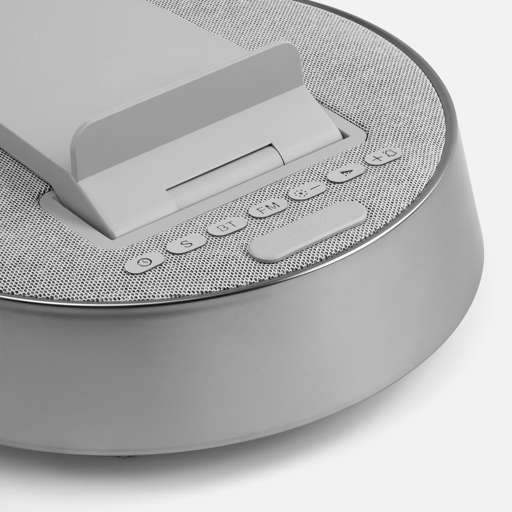 Bluetooth-колонка с беспроводной зарядкой и часами netEnergy, серая-4