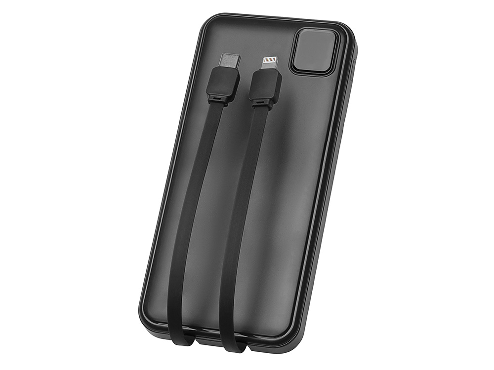 Внешний аккумулятор со встроенными кабелями Фрэйм, 10000мач, черный-4