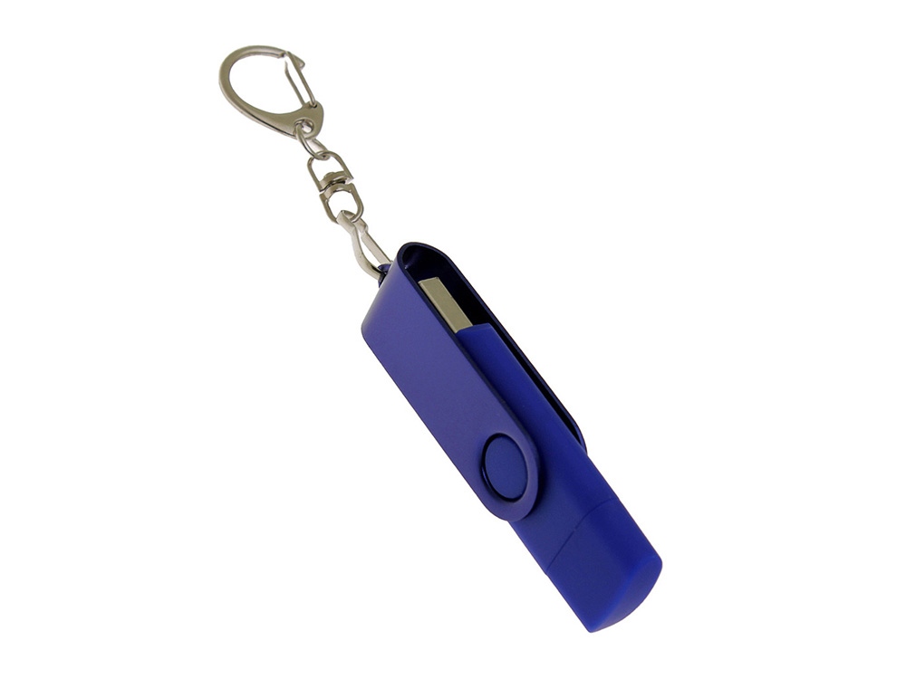 USB-флешка на 16 Гб 2 в 1 поворотный механизм, c дополнительным разъемом Type-C с одноцветным металлическим клипом, синий-1