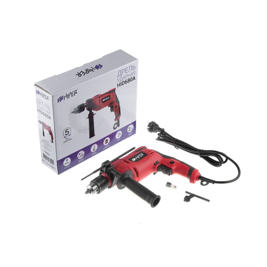 Дрель ударная HIPER HID680A, 680Вт 0 -3000об/мин, 13мм, коробка, красный-3