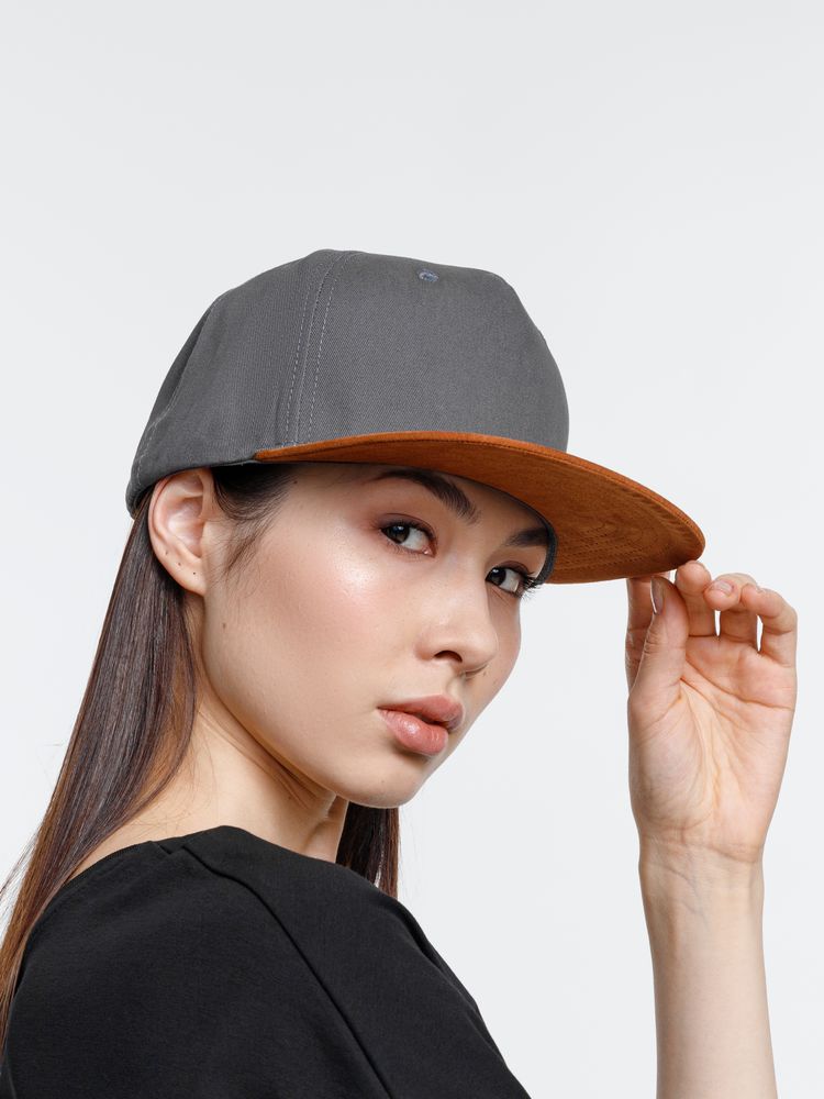 Бейсболка Foreside с прямым козырьком, серая с коричневым-2