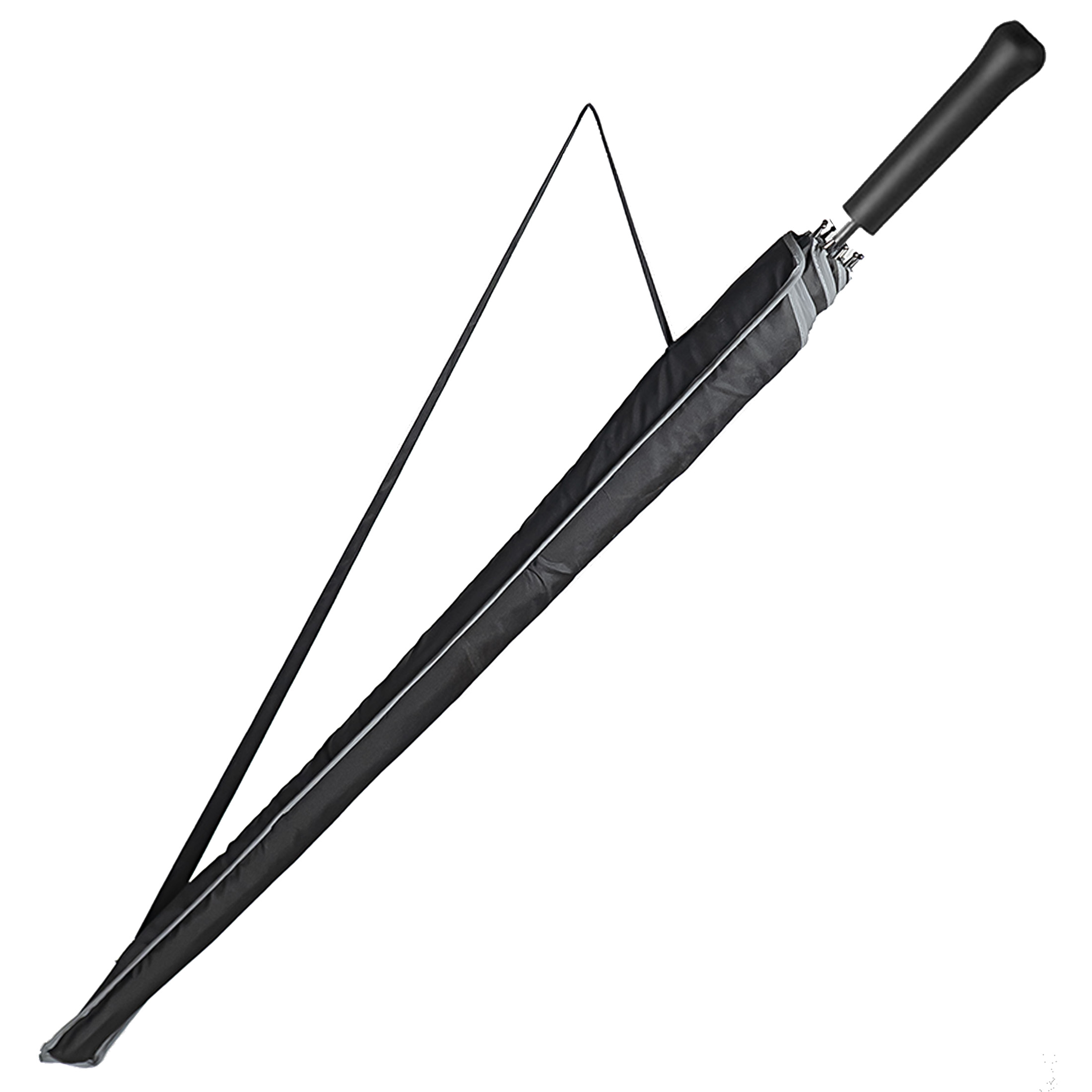 Зонт-трость "Reflect", механический,эпонж, чёрный со светоотражающей окантовкой в чехле с ручкой, черный-2