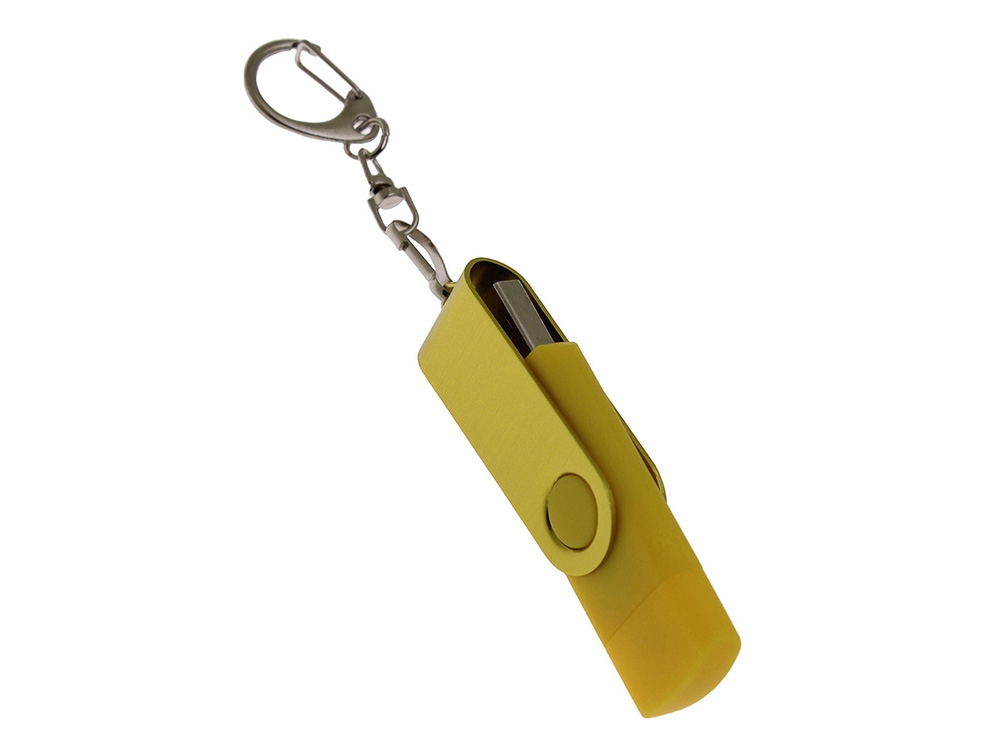 USB-флешка на 64 Гб 2 в 1 поворотный механизм, c дополнительным разъемом Type-C с одноцветным металлическим клипом, желтый-1