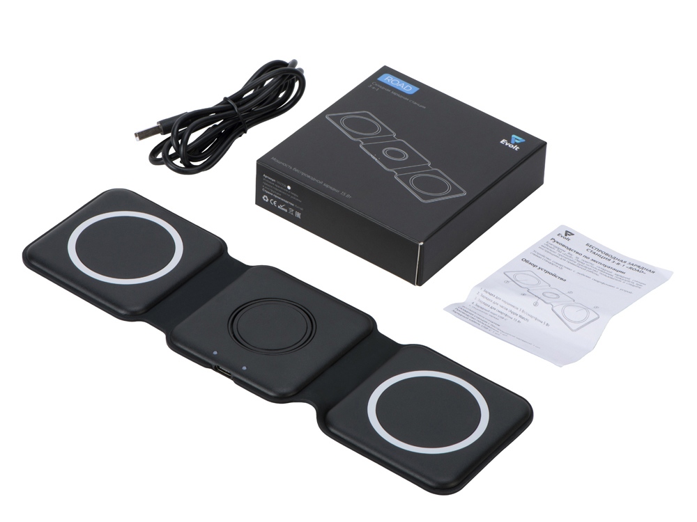 Беспроводное зарядное устройство 3-в-1 Road, 15 Вт, черный-12